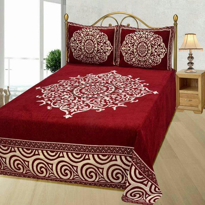 STARNSTYLE ستارنستايل شينيل مخمل 500 خيط كينغ سايز ملاءة سرير مع 2 غطاء وسادة - مارون - Image 2